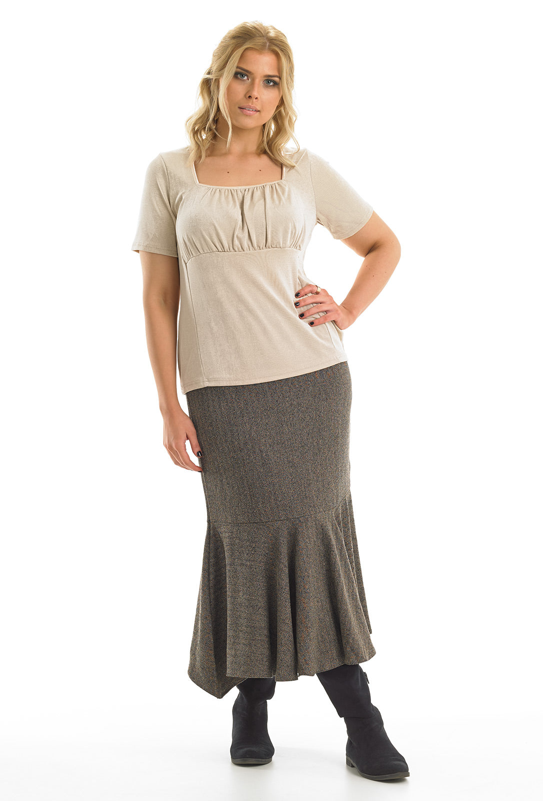 Herringbone Circular Hem Skirt