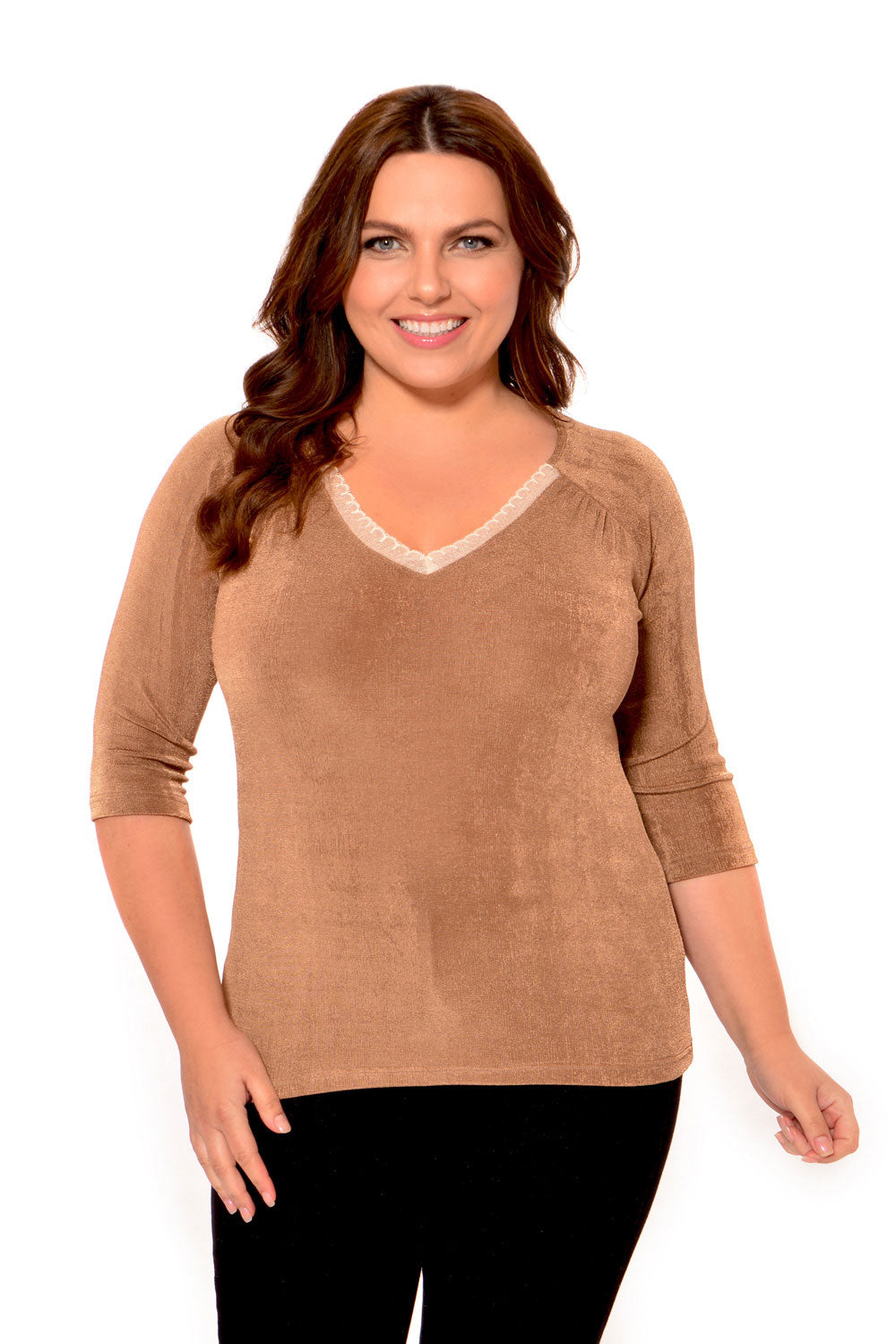 Slinky Top with Lace Neck Trim