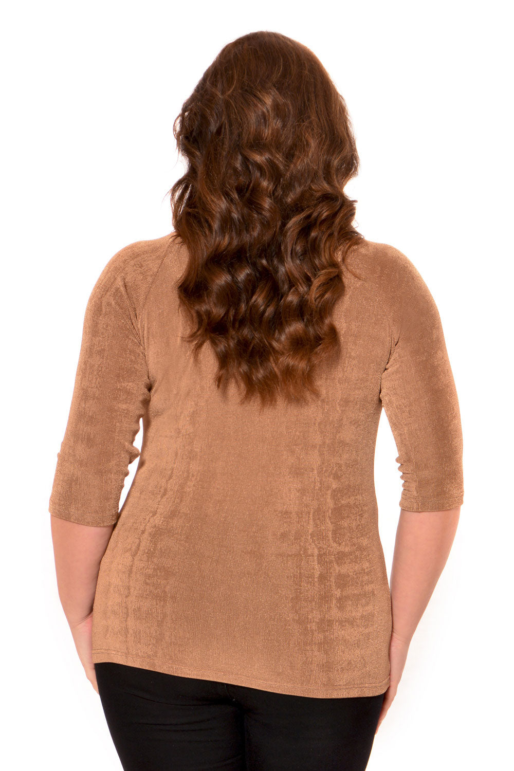 Slinky Top with Lace Neck Trim