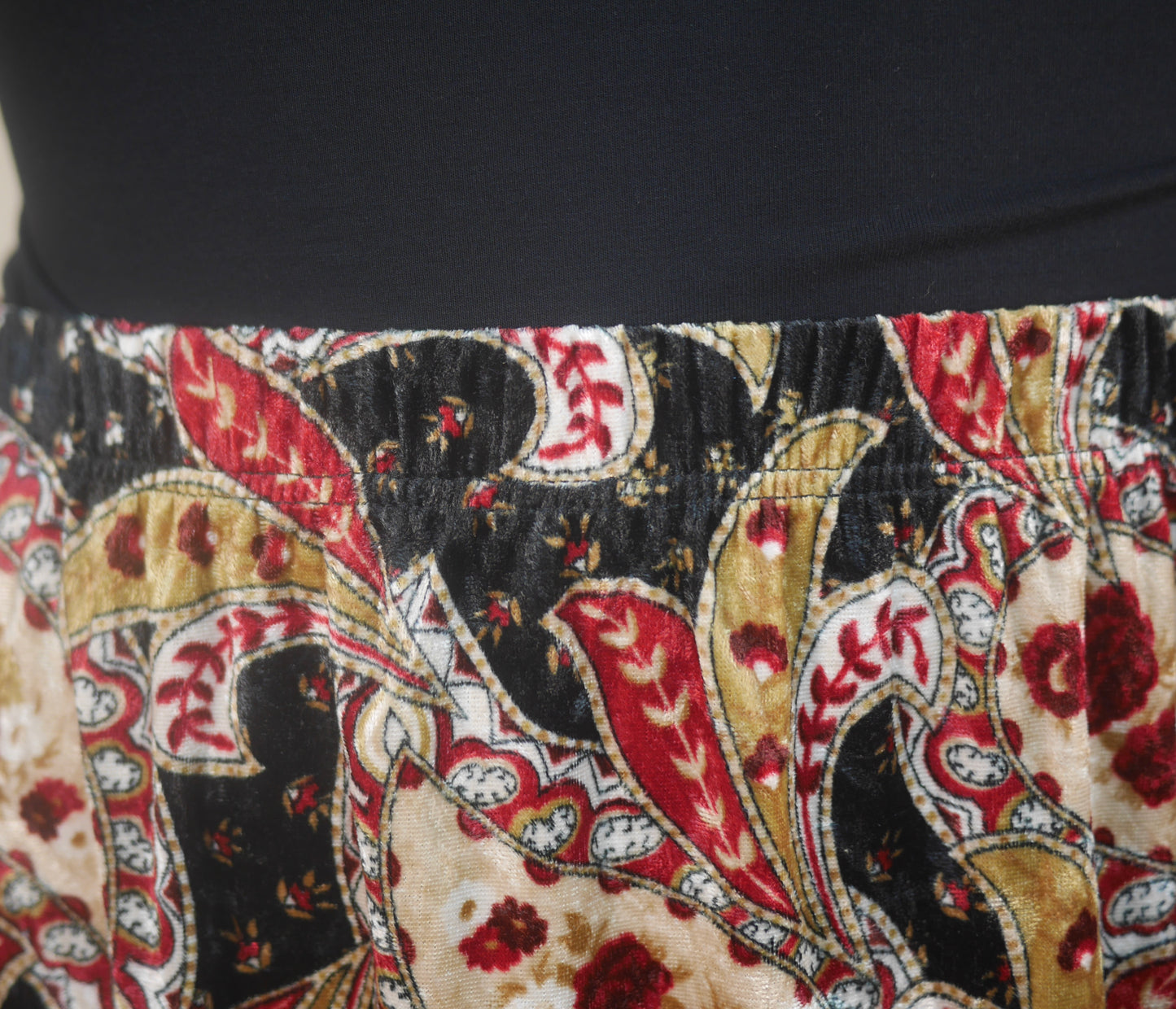 Red Paisley Print Velour Maxi Skirt