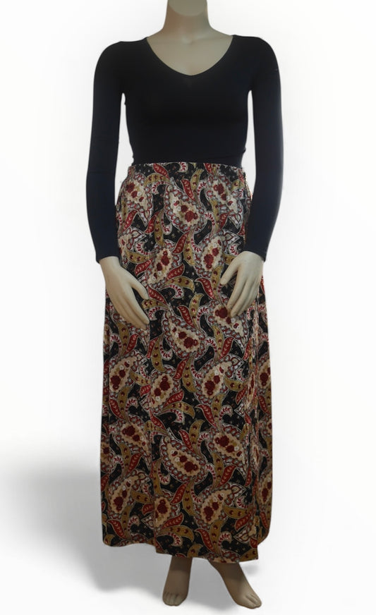 Red Paisley Print Velour Maxi Skirt