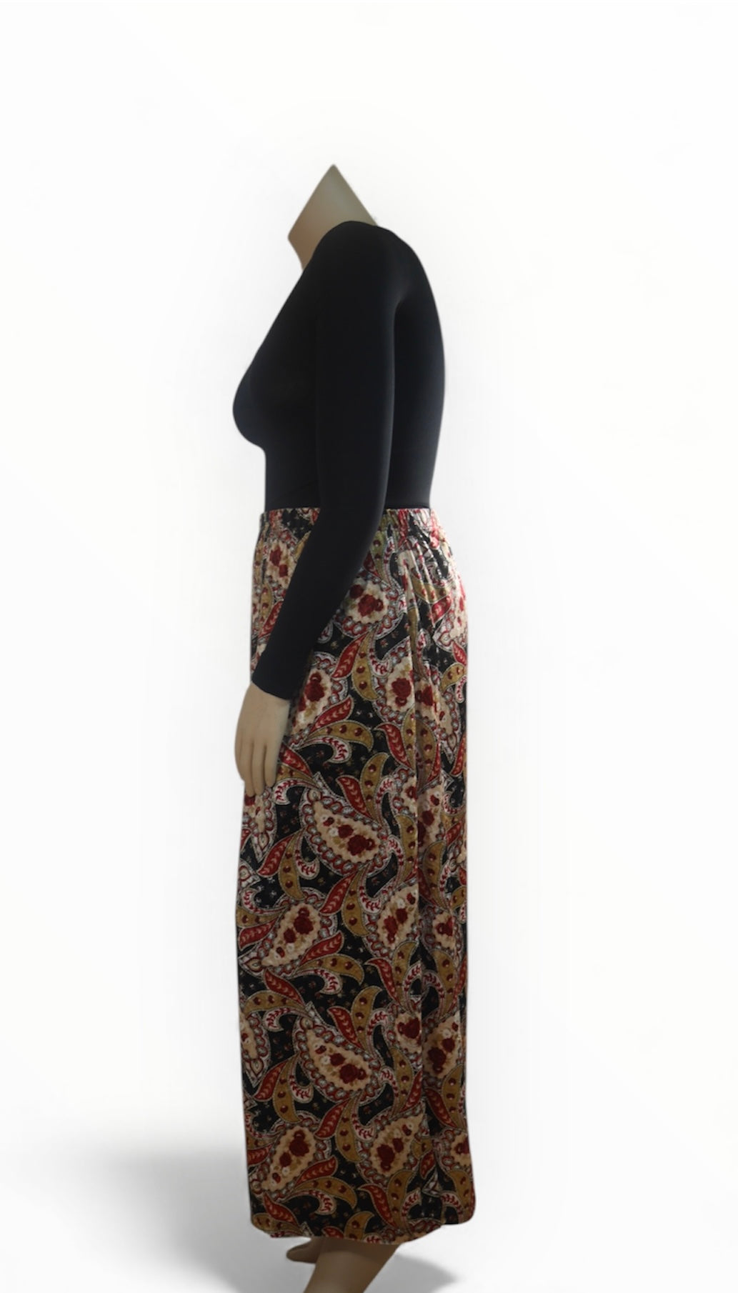 Red Paisley Print Velour Maxi Skirt